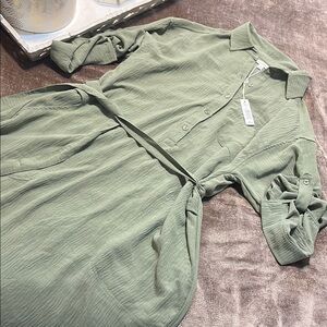 NWT Max Studio Olive Green Button Down Belted Dress - Size Large
